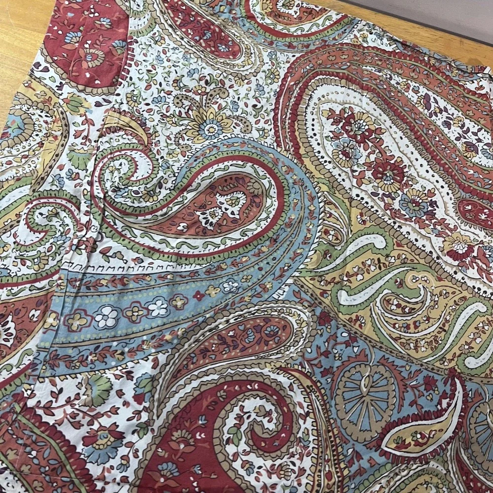 Pottery Barn Harper Paisley Full Queen Duvet Cover & 2 Shams Red Blue Gold Vtg